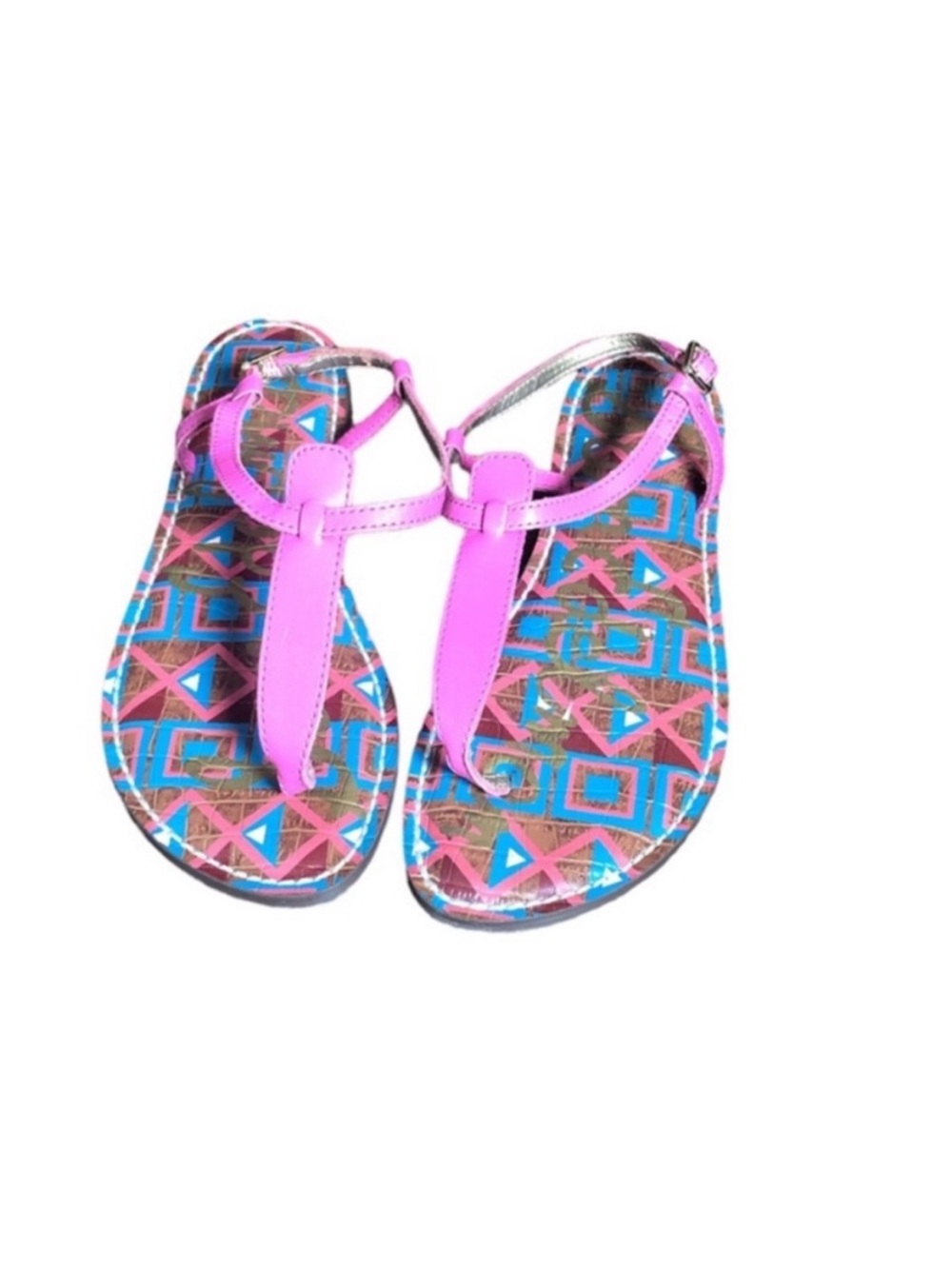 Sam Edelman Pink Gigi T-Strap Thong Geometric Tribal Sandals Size 7